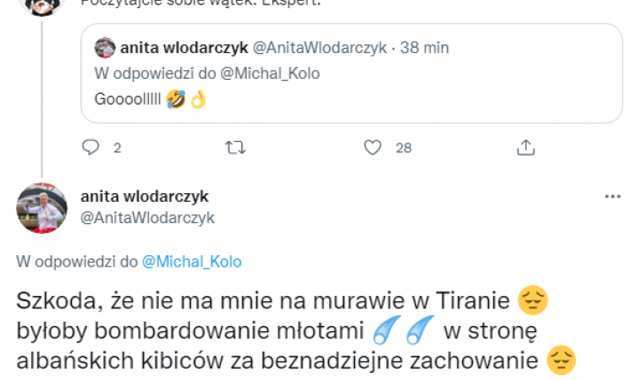 TWEET Anity Włodarczyk na temat meczu Polski z Albanią xD